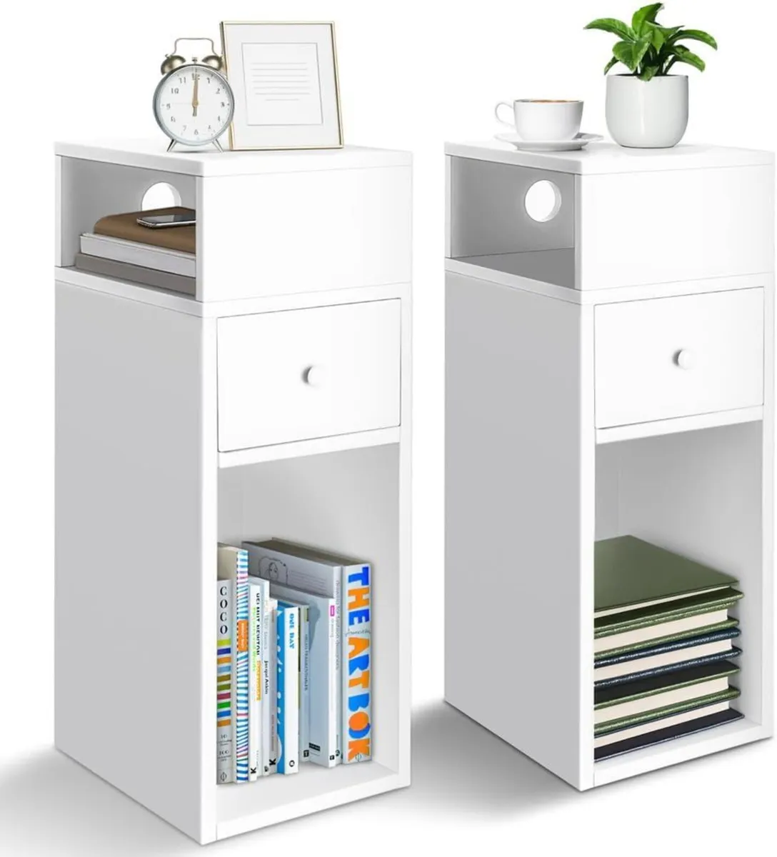 ® Slim Bedside Table Set of 2 Narrow Wood Cabinet - Image 1