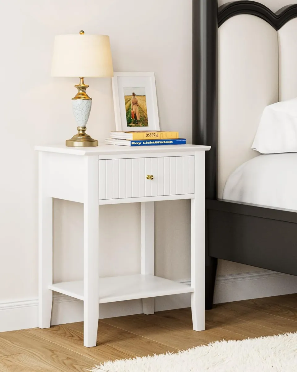 Bedside Table Chest of 1 Drawer Cabinet Wooden - Image 1