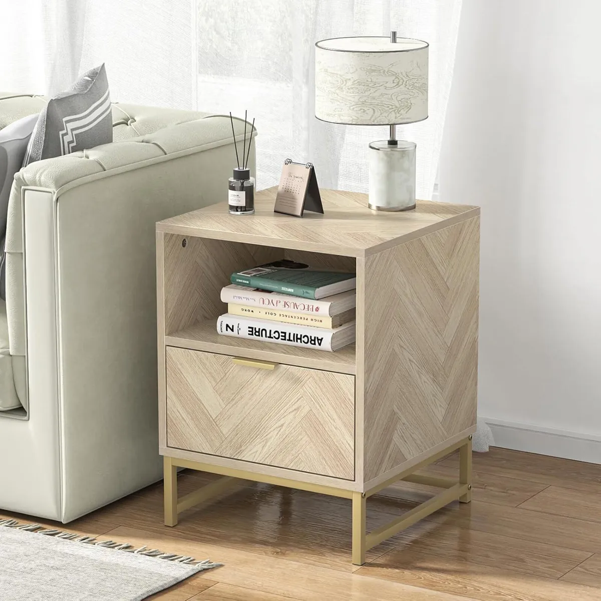Bedside Table with Drawers and Storage Shelf - Image 1