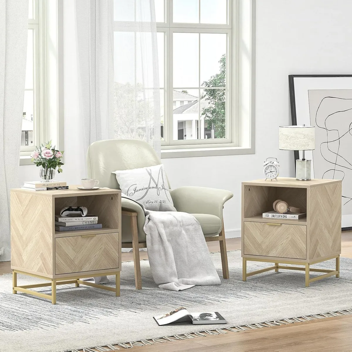 Bedside Table with Drawers and Storage Shelf - Image 4