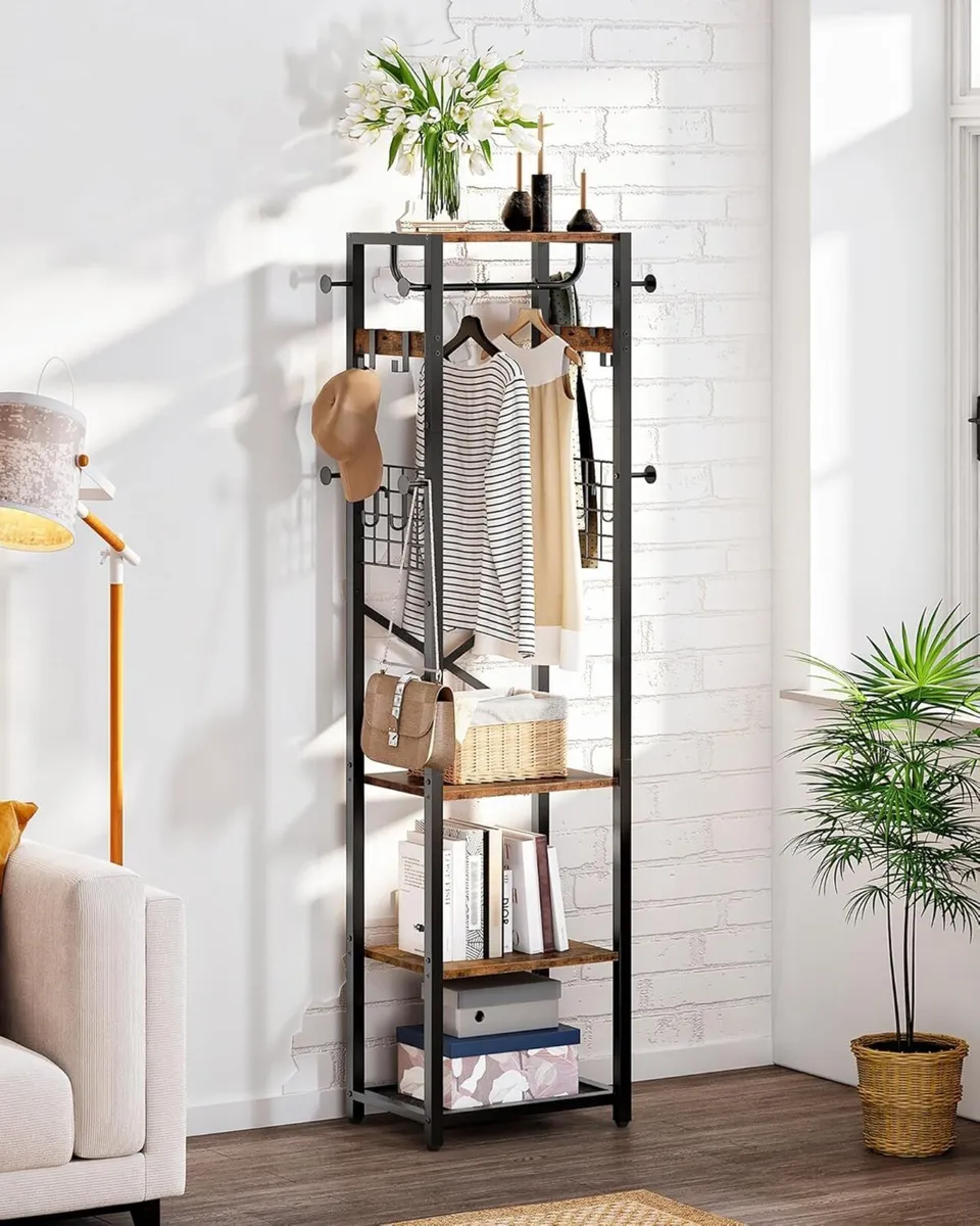 Coat Rack Freestanding Hall Tree with 3 Storage - Image 3