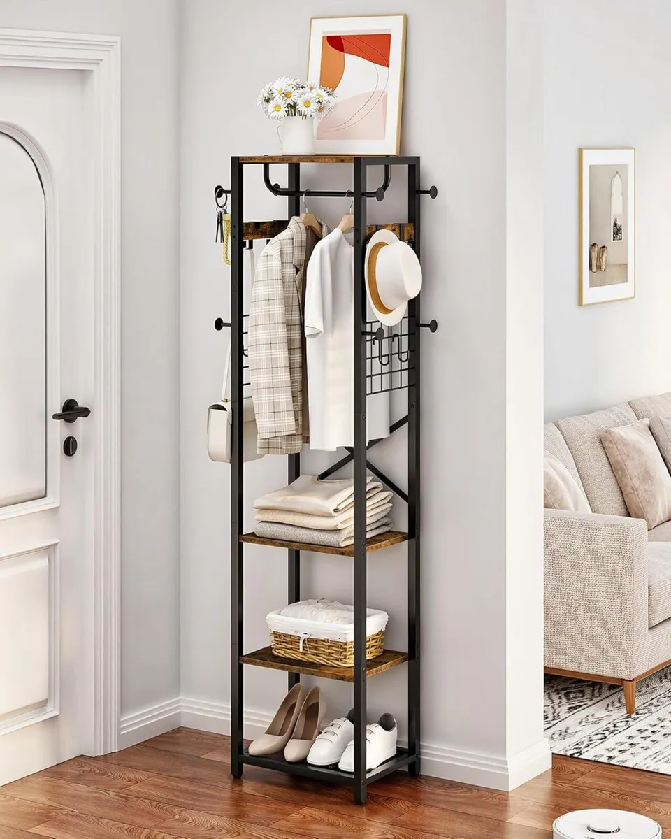 Coat Rack Freestanding Hall Tree with 3 Storage - Image 1