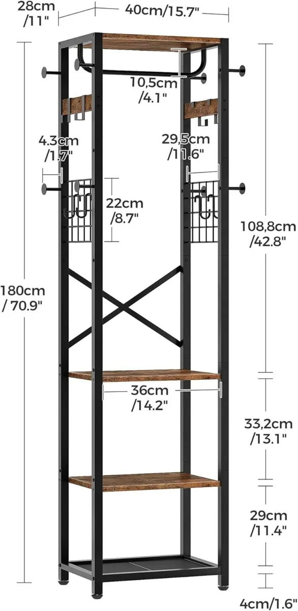 Coat Rack Freestanding Hall Tree with 3 Storage - Image 2