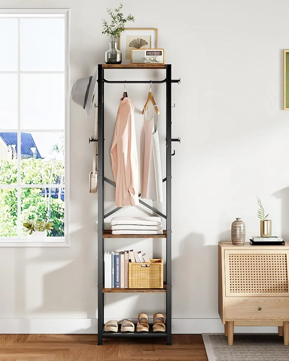 Coat Rack Freestanding Hall Tree with 3 Storage - Image 4