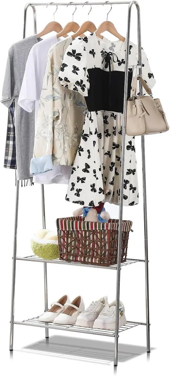 Stainless Steel Clothing Rack with Shelves Heavy - Image 1
