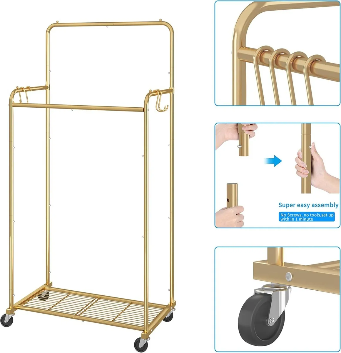 Double Rod Clothes Garment Rack Heavy Duty - Image 4