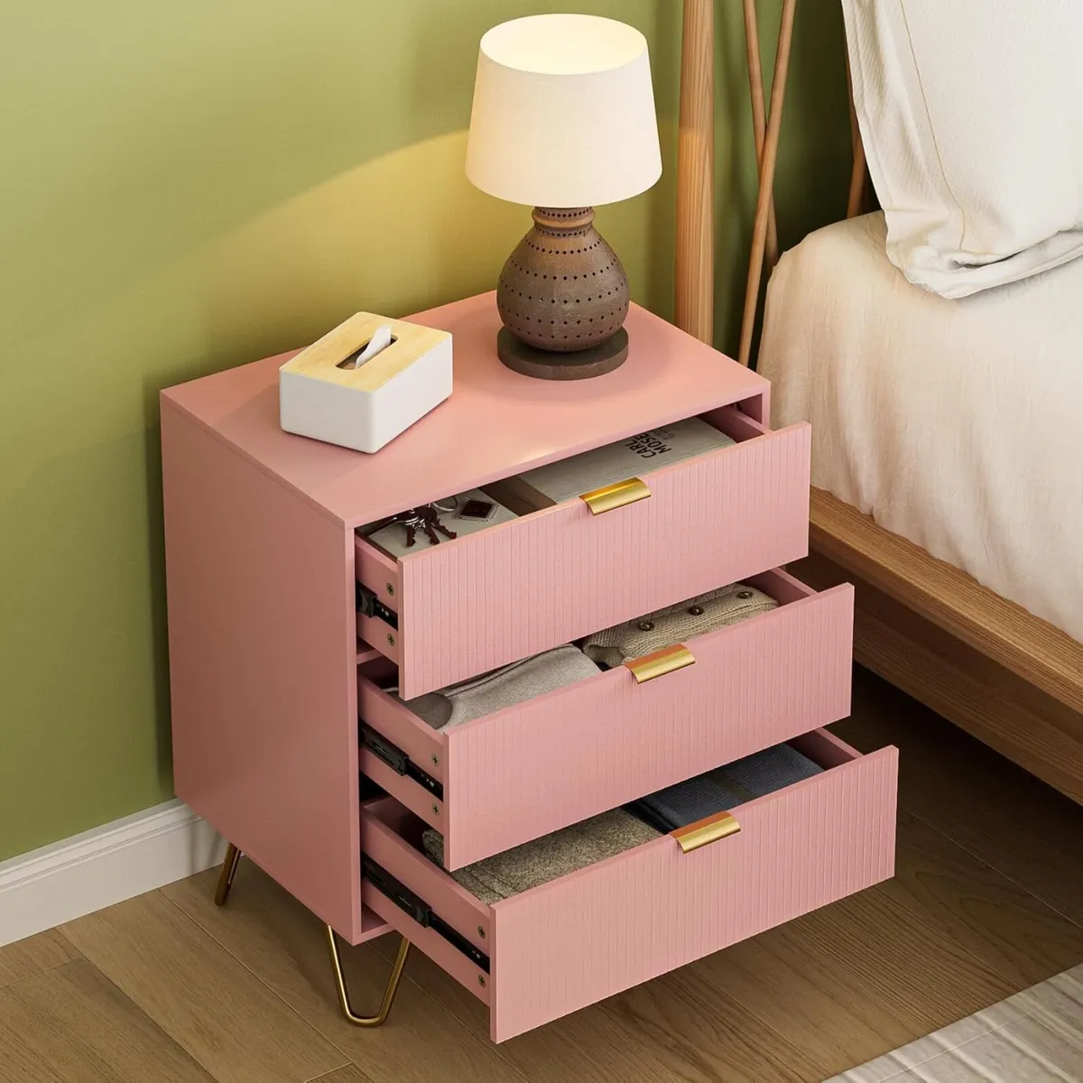 Bedside Table with 3 Drawers Chest of Bedroom - Image 1