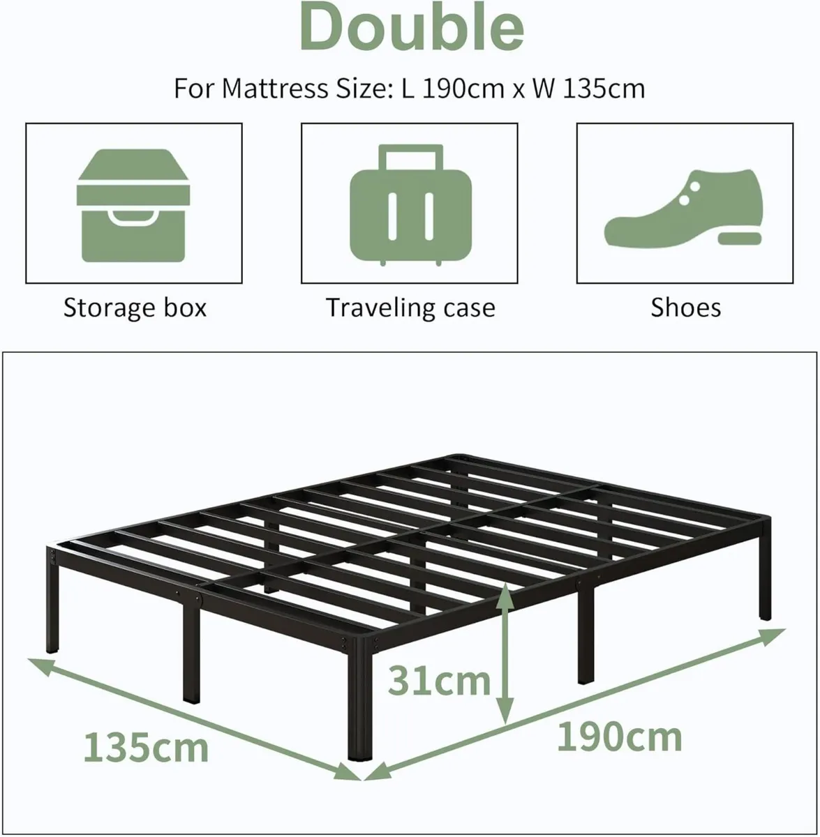 4ft6 Double Bed Frame 30.5 cm High with Rounded - Image 2