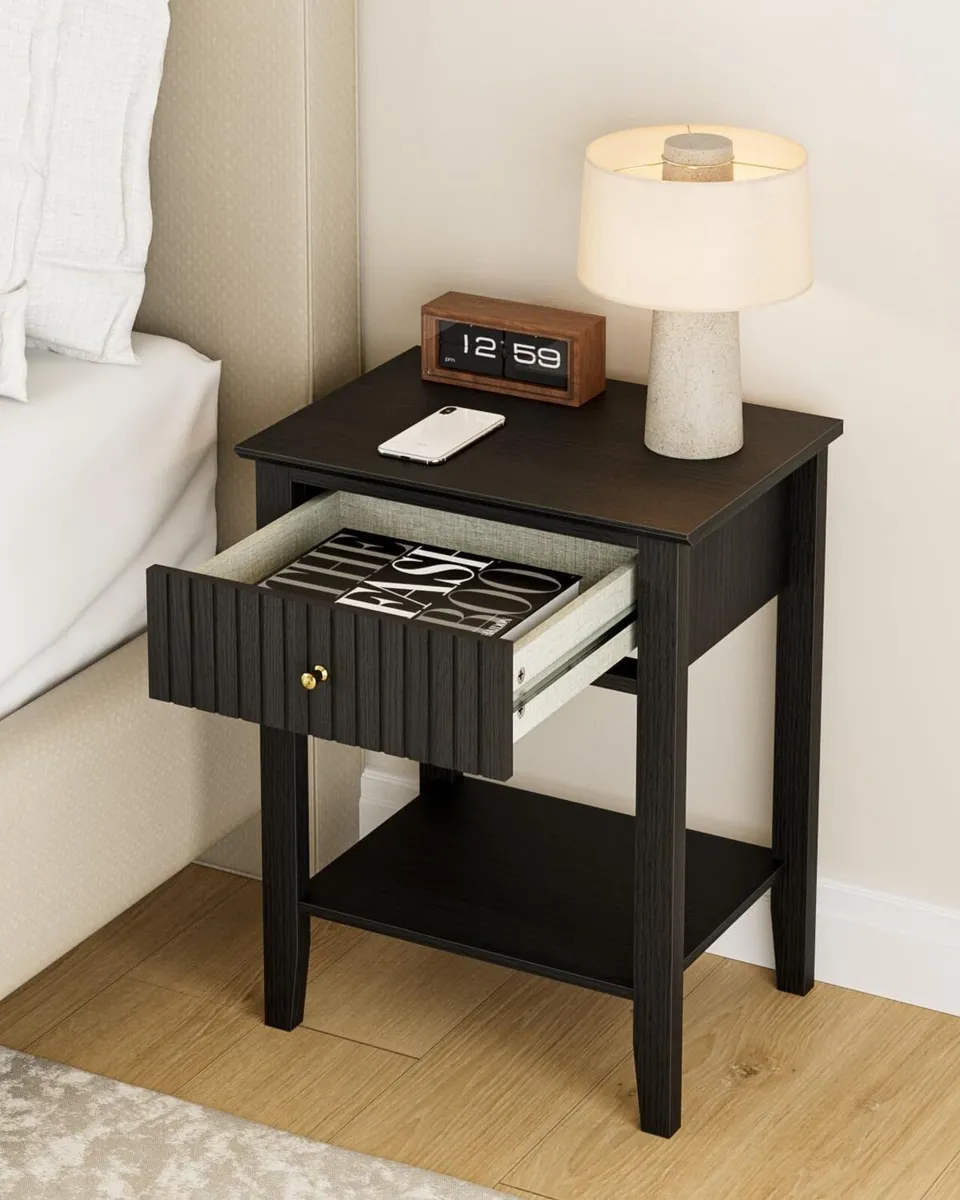 Bedside Table Chest of 1 Drawer Cabinet Wooden - Image 3