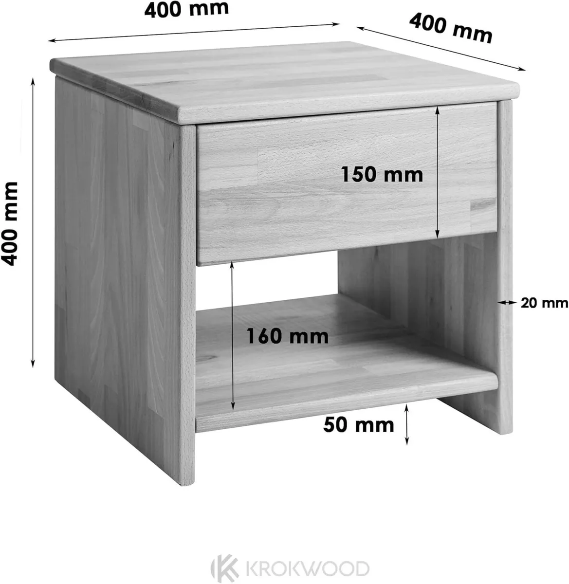 Julia Bedside Table Solid Wood 40 x cm (in Oak) - Image 2