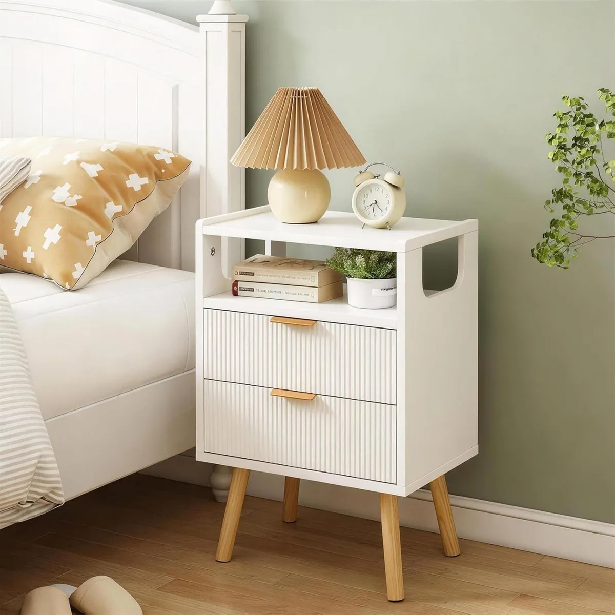 Bedside Table with 2 Storage Drawers Wooden - Image 2