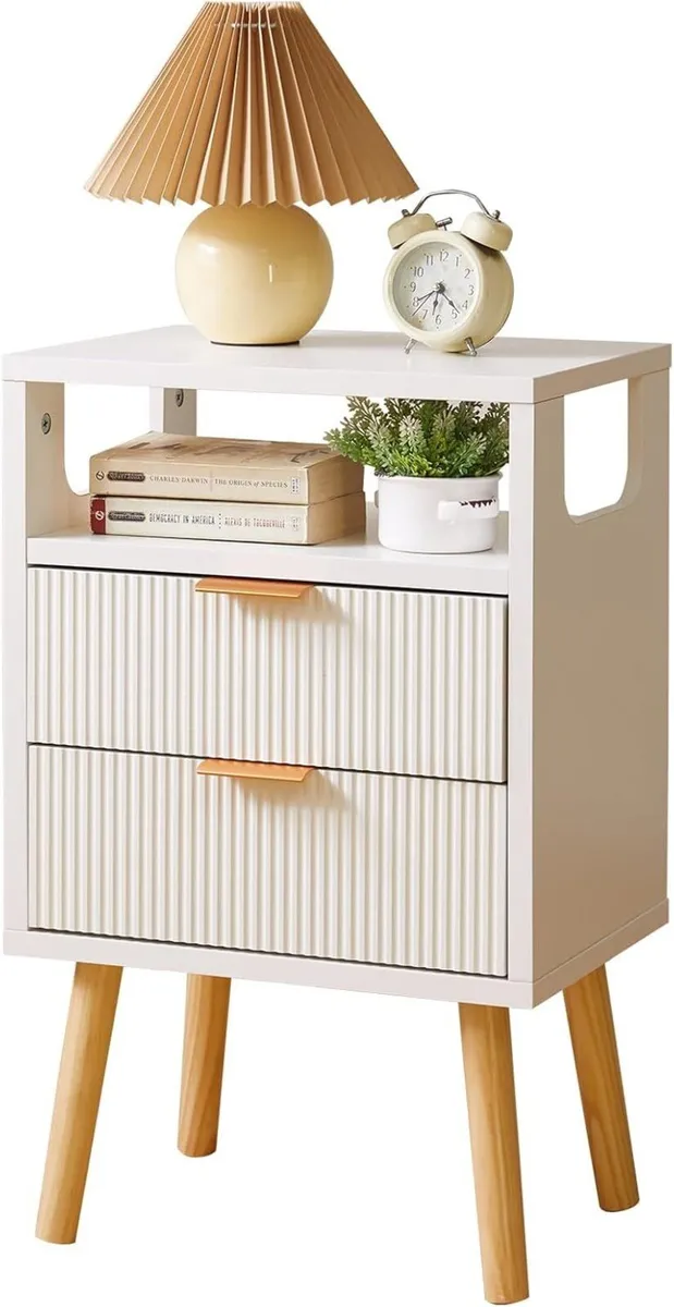 Bedside Table with 2 Storage Drawers Wooden - Image 1