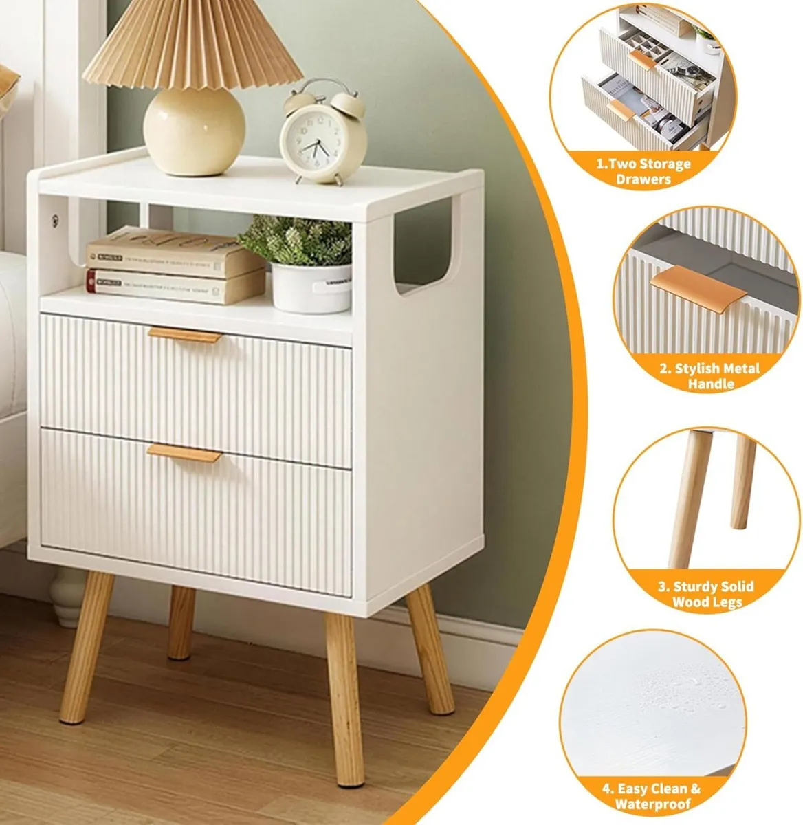 Bedside Table with 2 Storage Drawers Wooden - Image 4