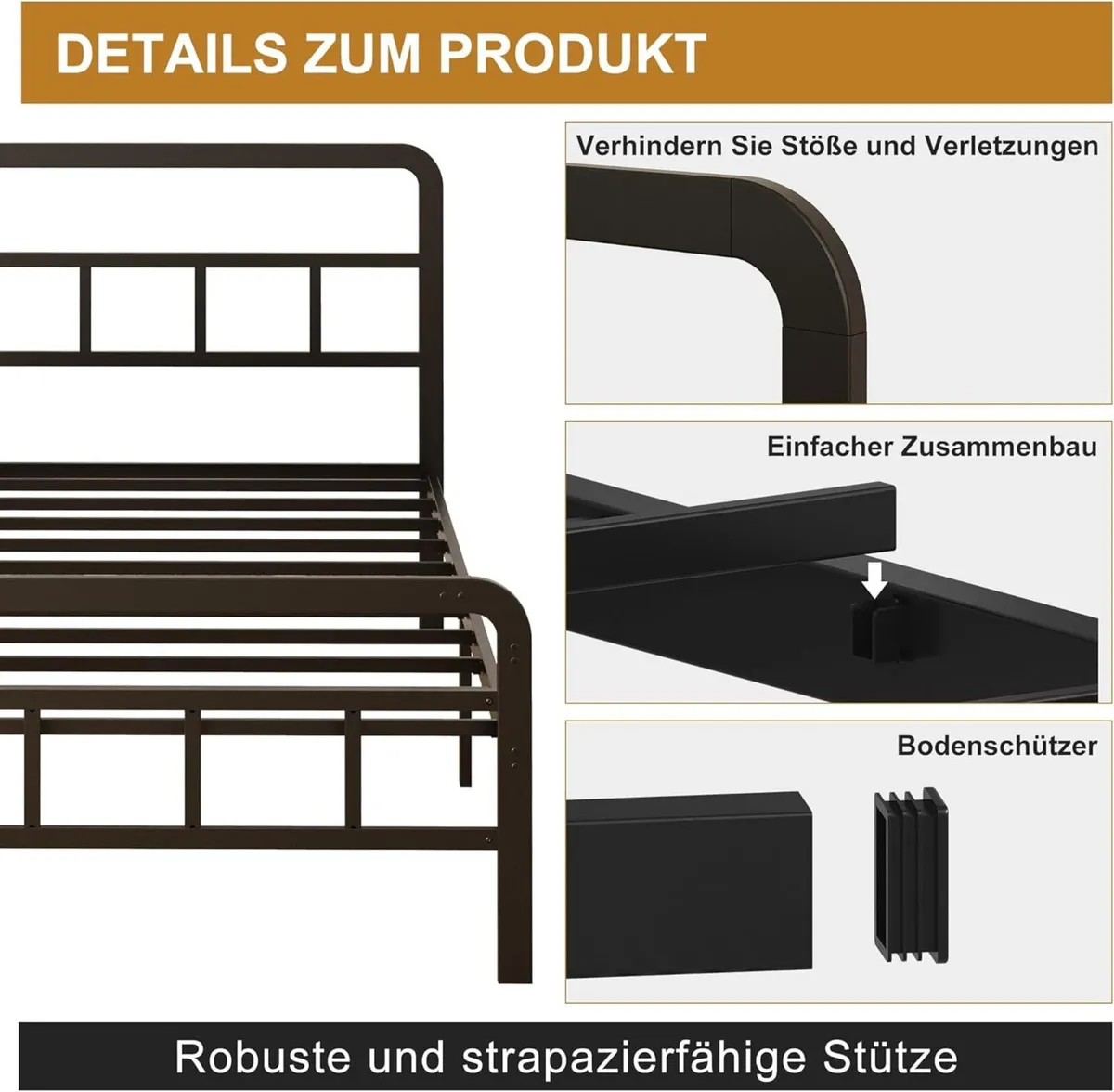 Metal Bed Frame with Curved Headboard and - Image 4