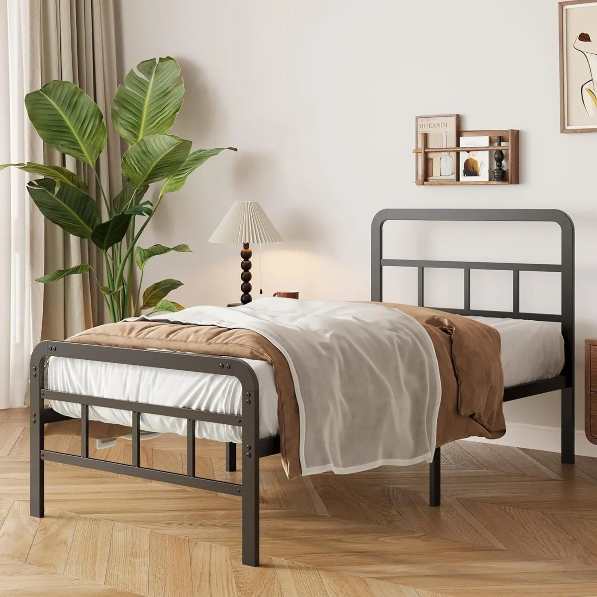 Metal Bed Frame with Curved Headboard and - Image 1