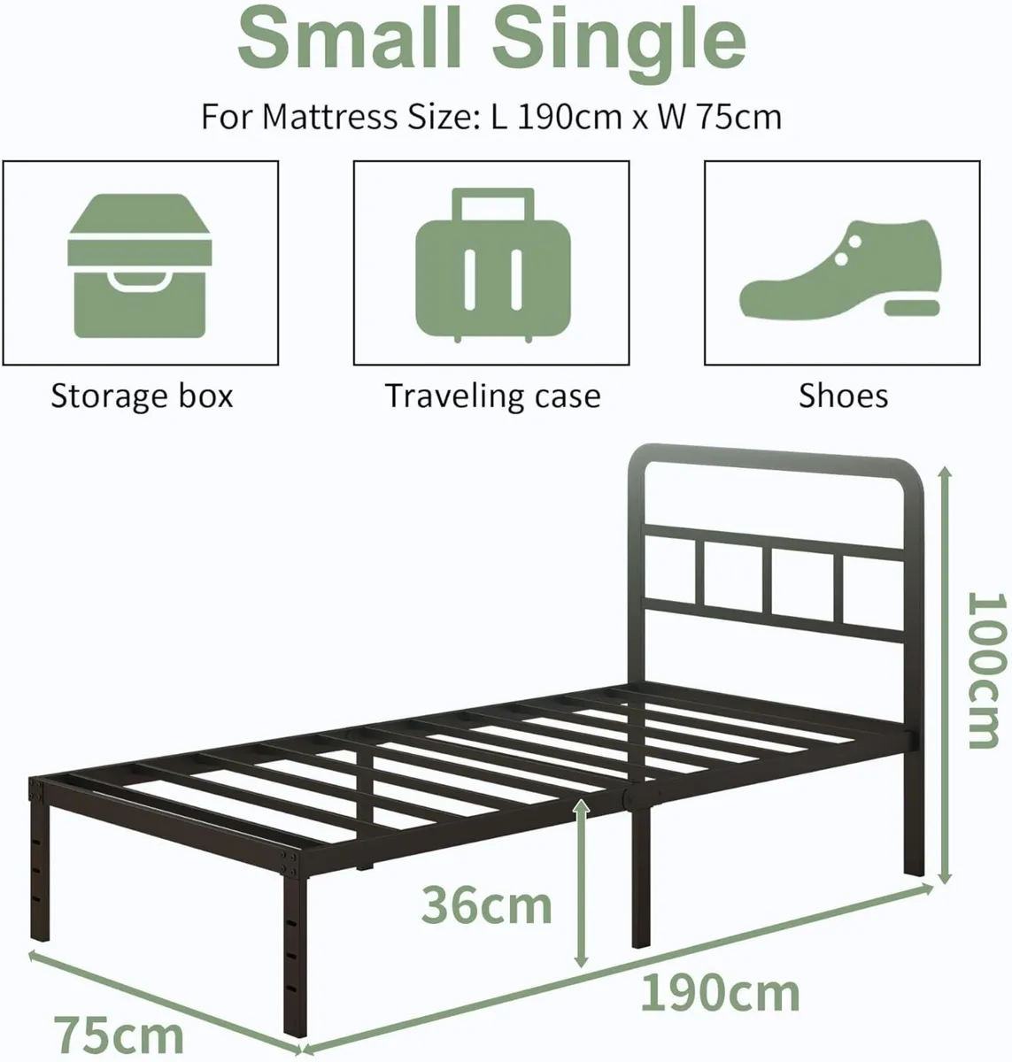 Small Single Bed Frame 2ft 6 with Curved Headboard - Image 2