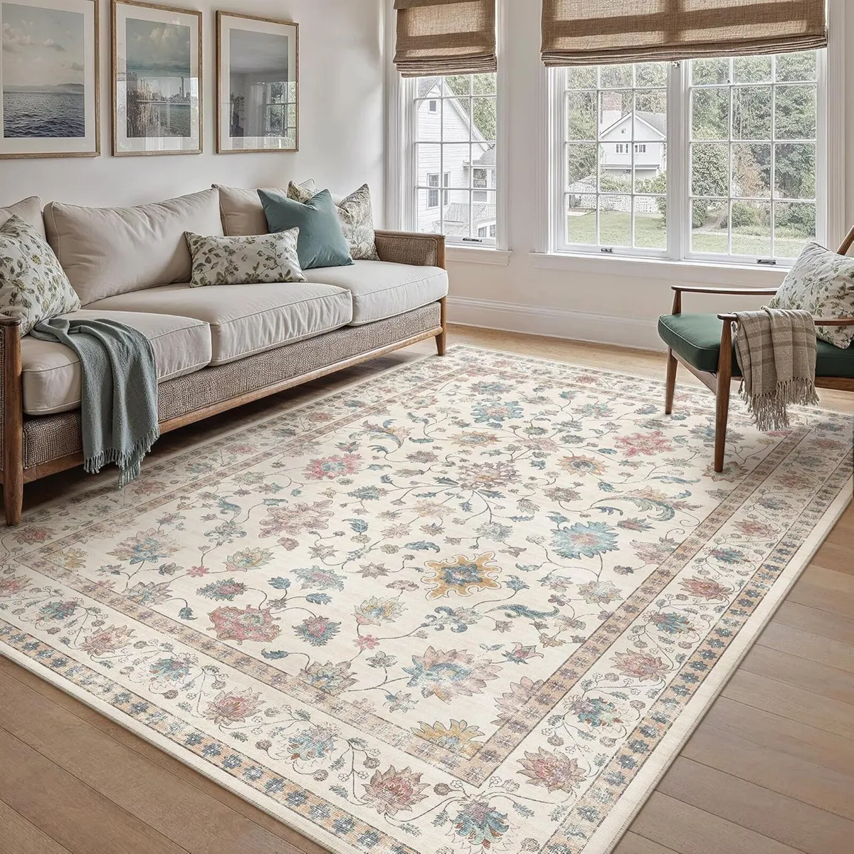 160x230 cm Washable Rugs Living Room Floral - Image 1