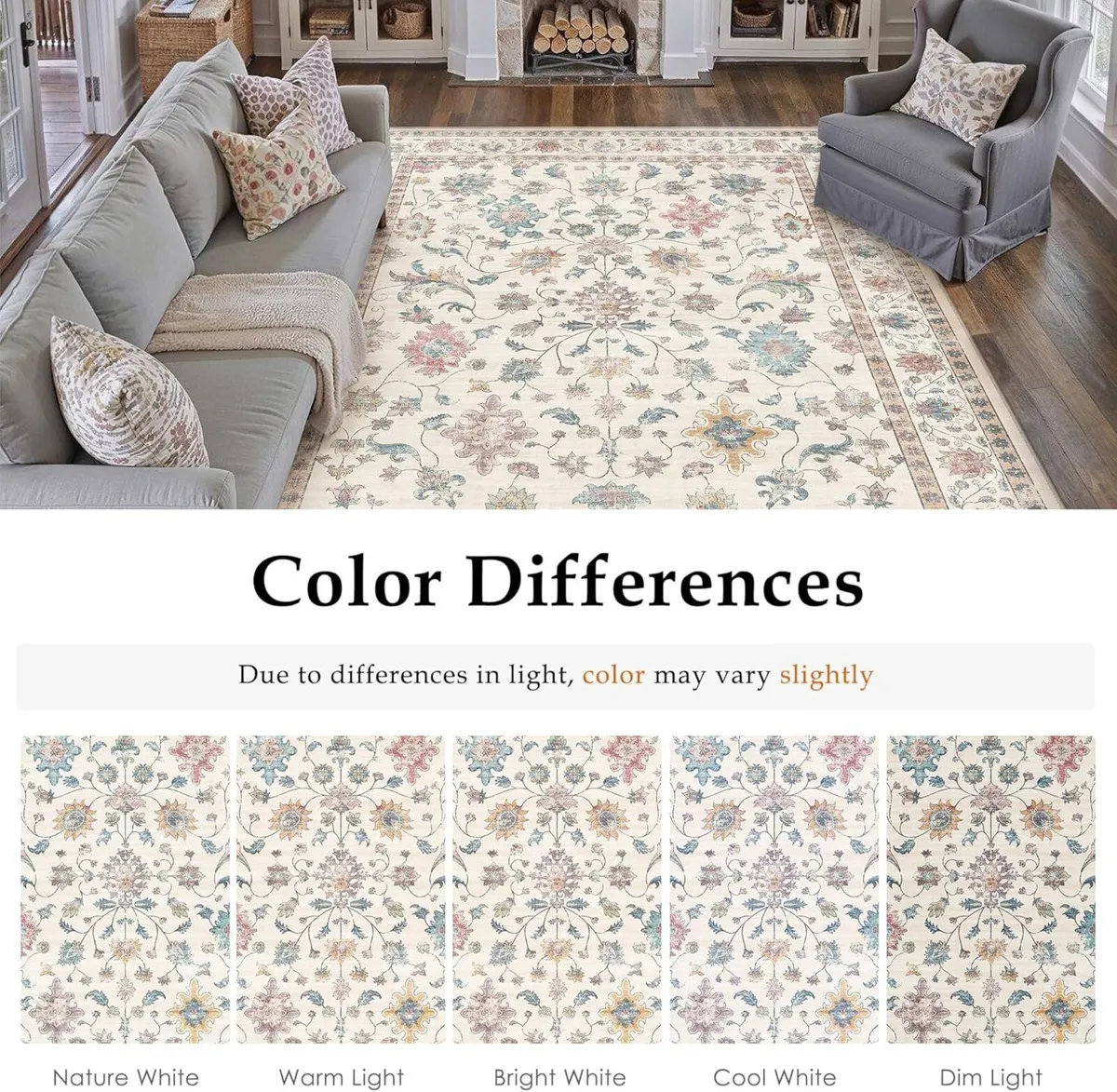 160x230 cm Washable Rugs Living Room Floral - Image 2