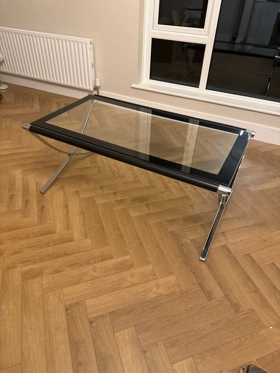 Modern Glass & Chrome Coffee Table – Black Frame - Image 1
