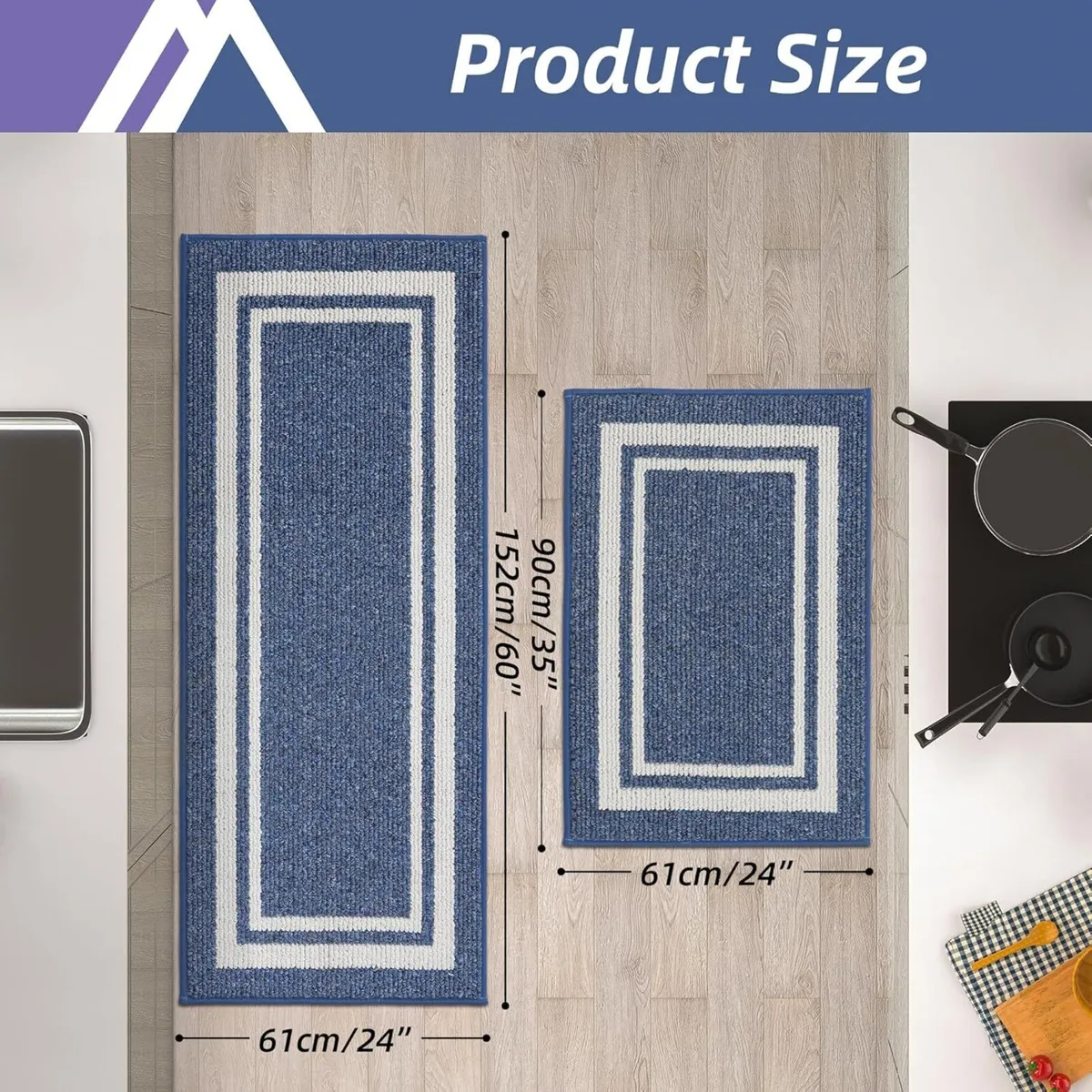 Nonslip Kitchen Runner Rug Set 2 Pieces 61x90cm+61 - Image 2