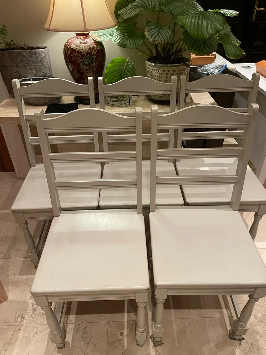 5 x Light Grey Sturdy Wooden Kitchen Dining Chairs - Image 1