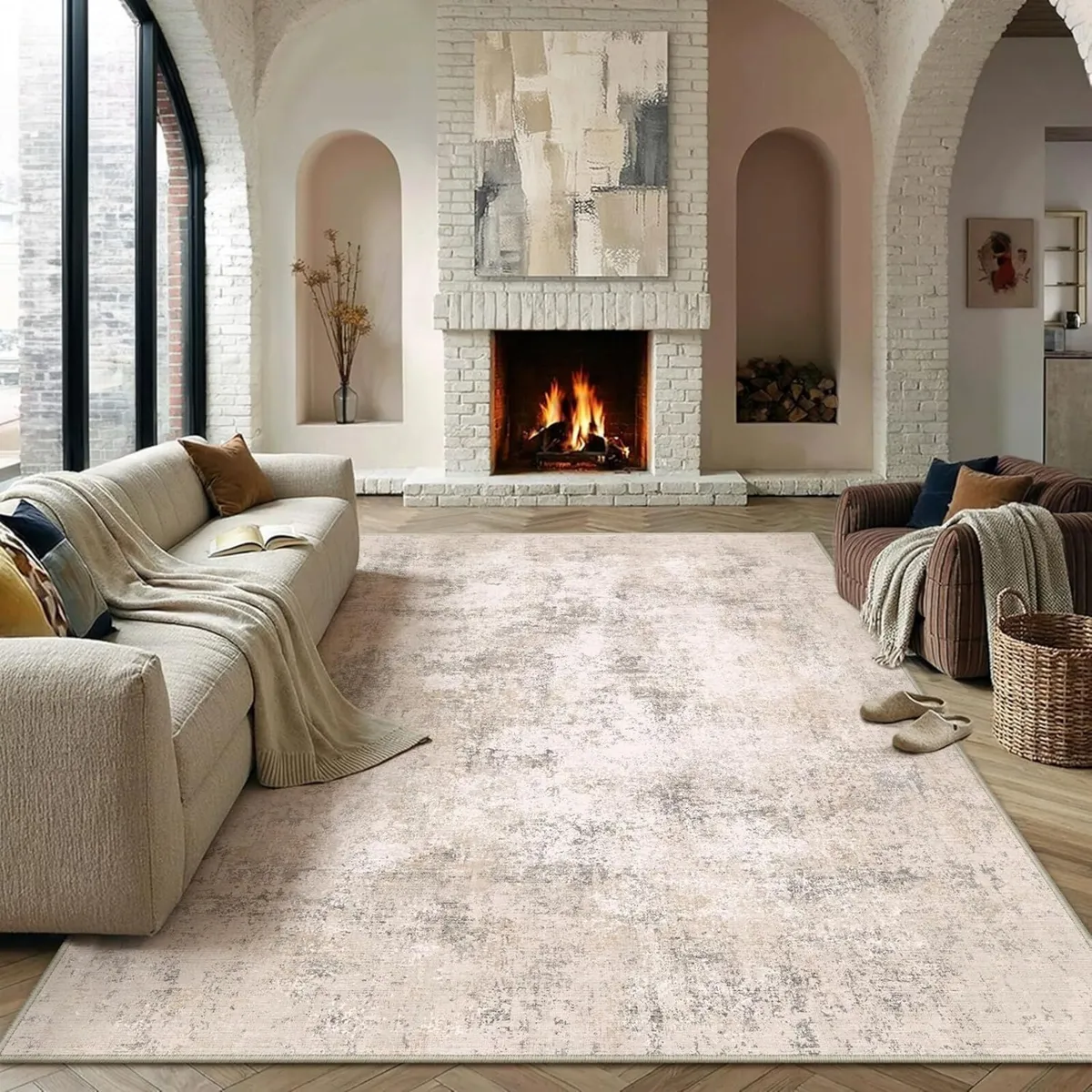 Beige Abstract Area Rug Living Room Extra Large - Image 1