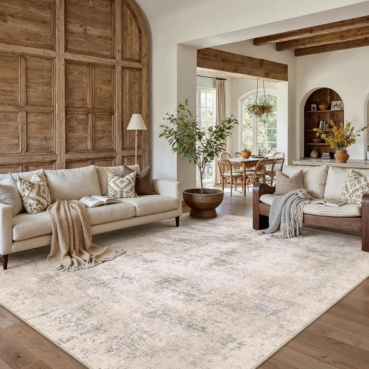 Beige Abstract Area Rug Living Room Extra Large - Image 4