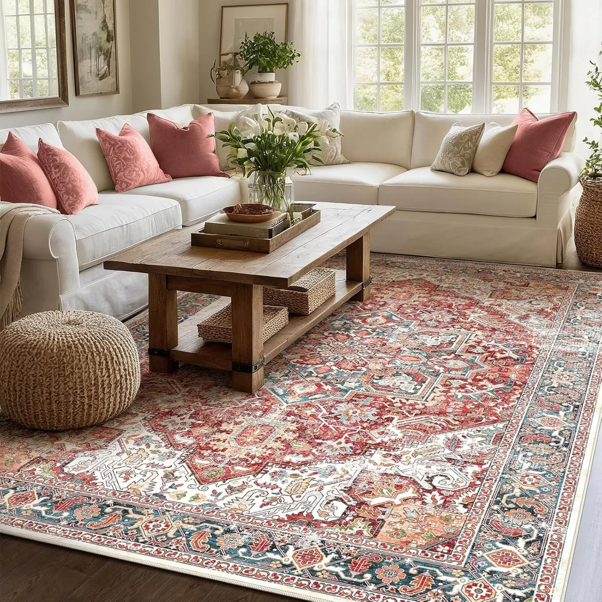 Living Room Rug Orange/Red Washable Area Rugs for - Image 1