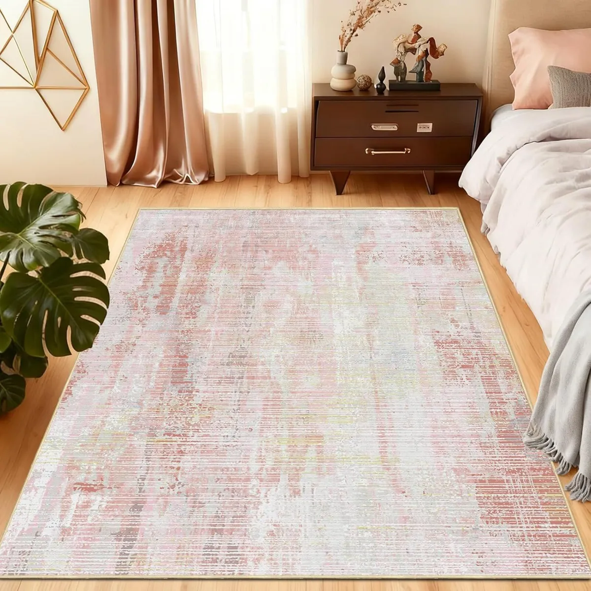 Pink Rugs Living Room 140x200cm Abstract Washable - Image 2