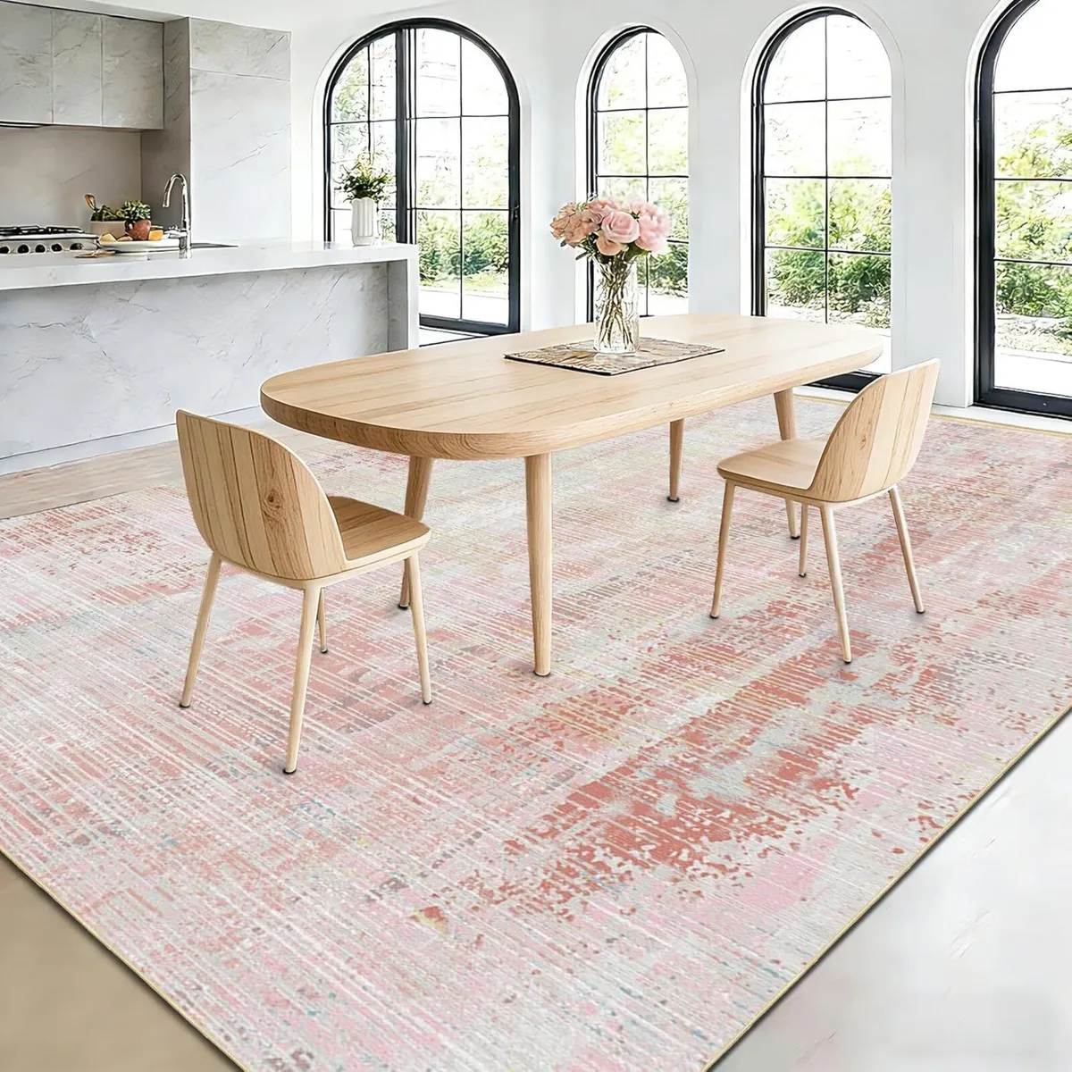 Pink Rugs Living Room 140x200cm Abstract Washable - Image 3