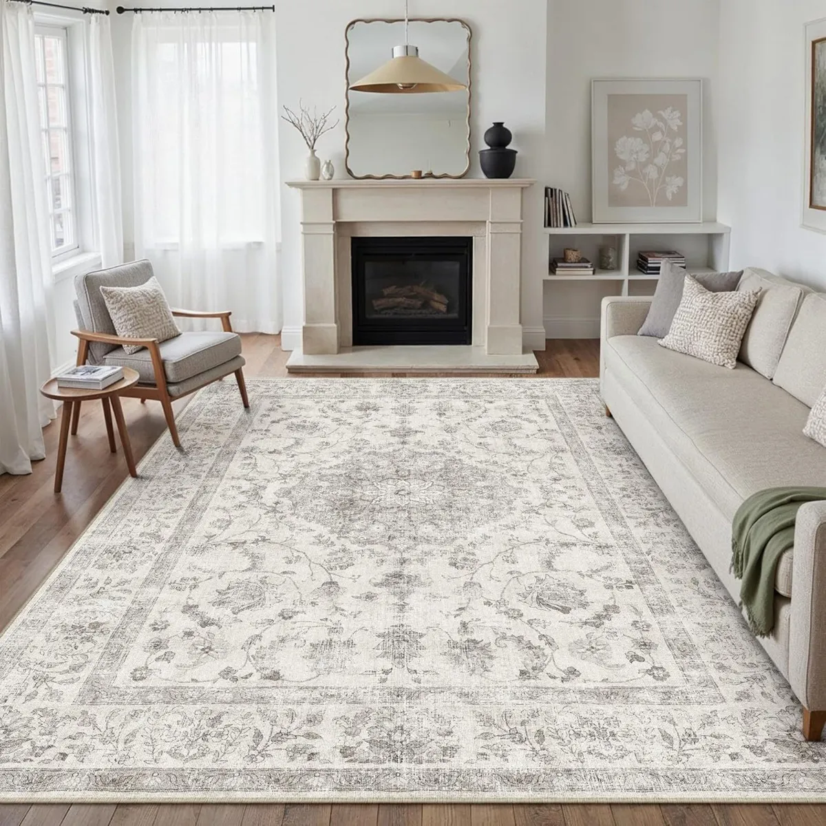 Grey Rugs Living Room 200x300cm Vintage Machine - Image 1