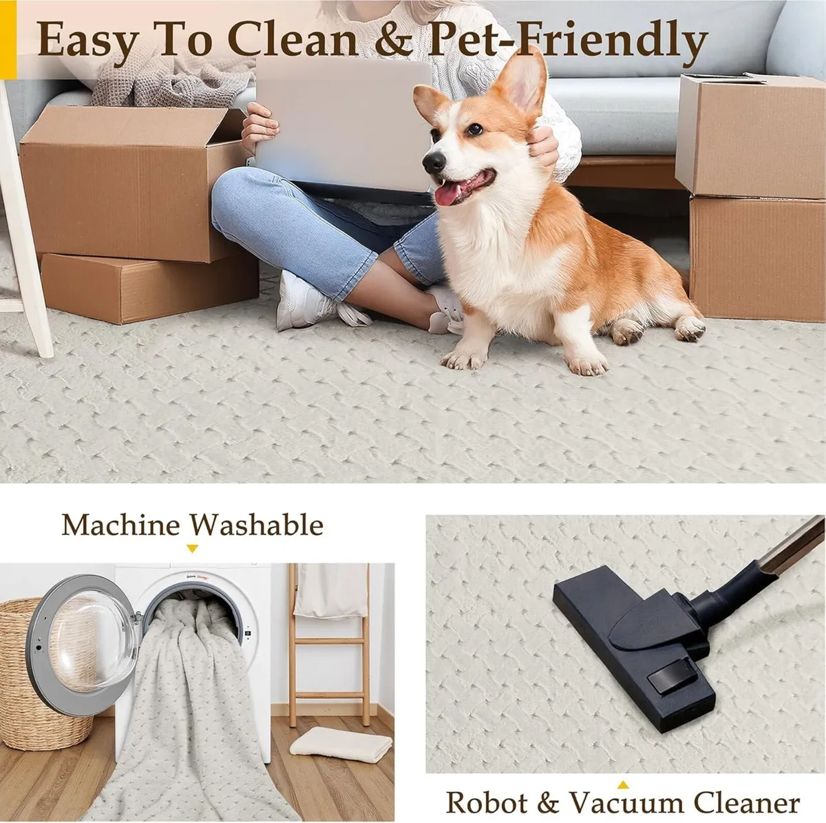 Cream Rugs Living Room 200x300cm Bedroom Large - Image 4