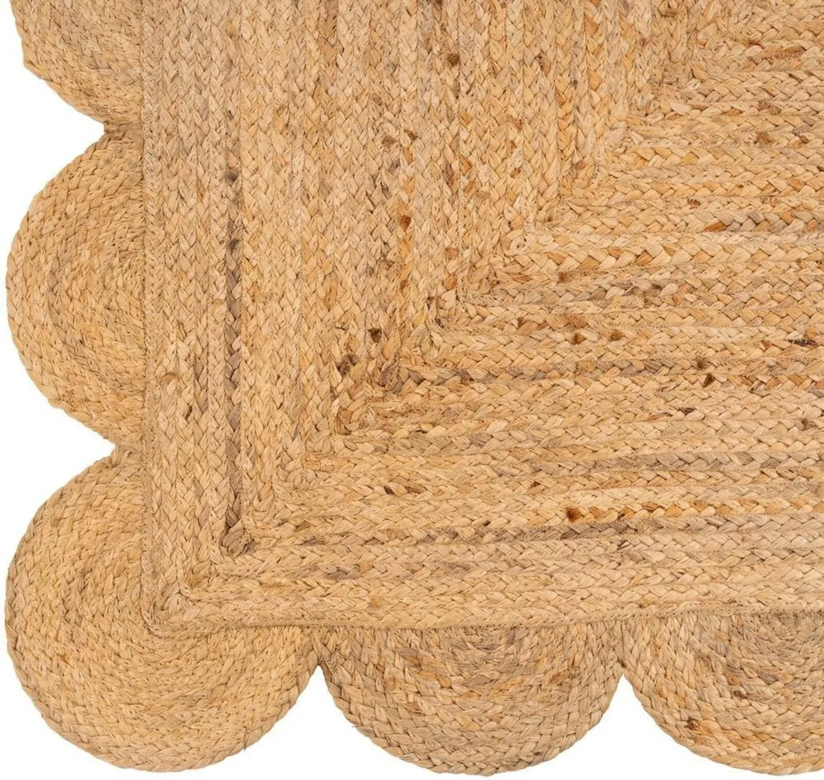 Scalloped Jute Rug Natural Beige Rustic Curved - Image 4