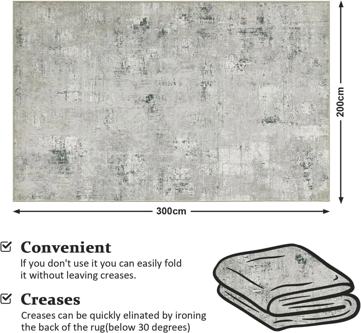 Large Rugs for Living Room 200x300cm Grey - Image 2