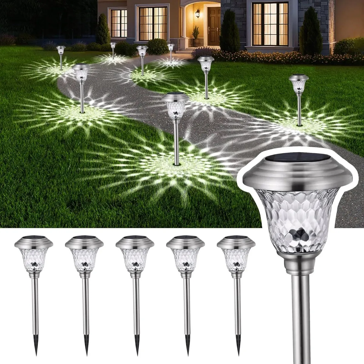 8 Pack Metal Garden Solar Lights Outdoor Christmas - Image 1