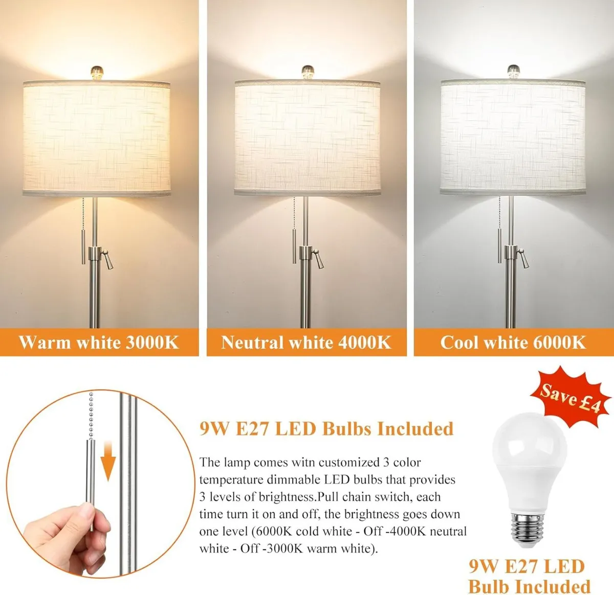 Floor Lamp Modern Lamps for Living Room 3 Colors - Image 3