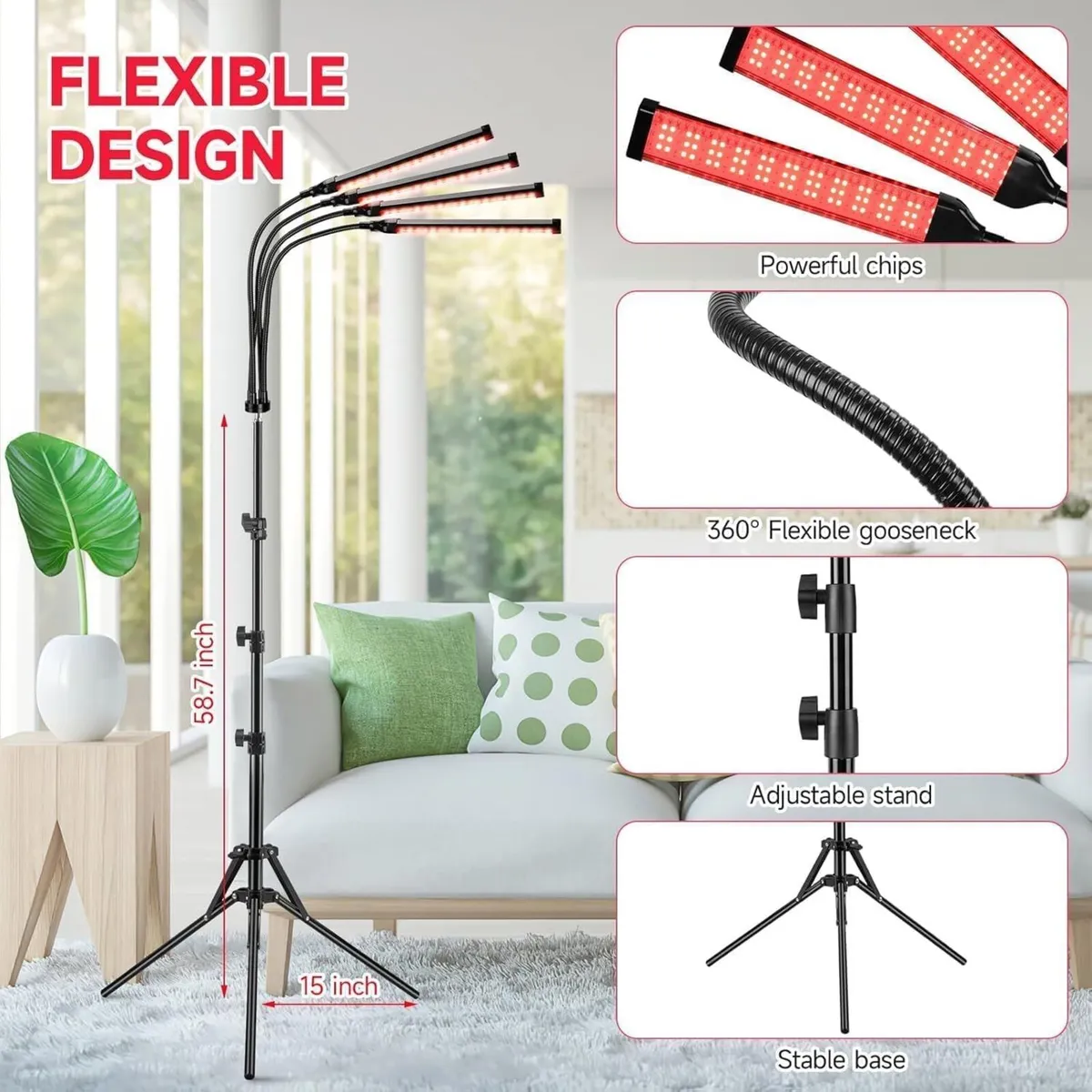 4 Heads Floor lamp with 420 LEDs 6 Timer and 11 - Image 3