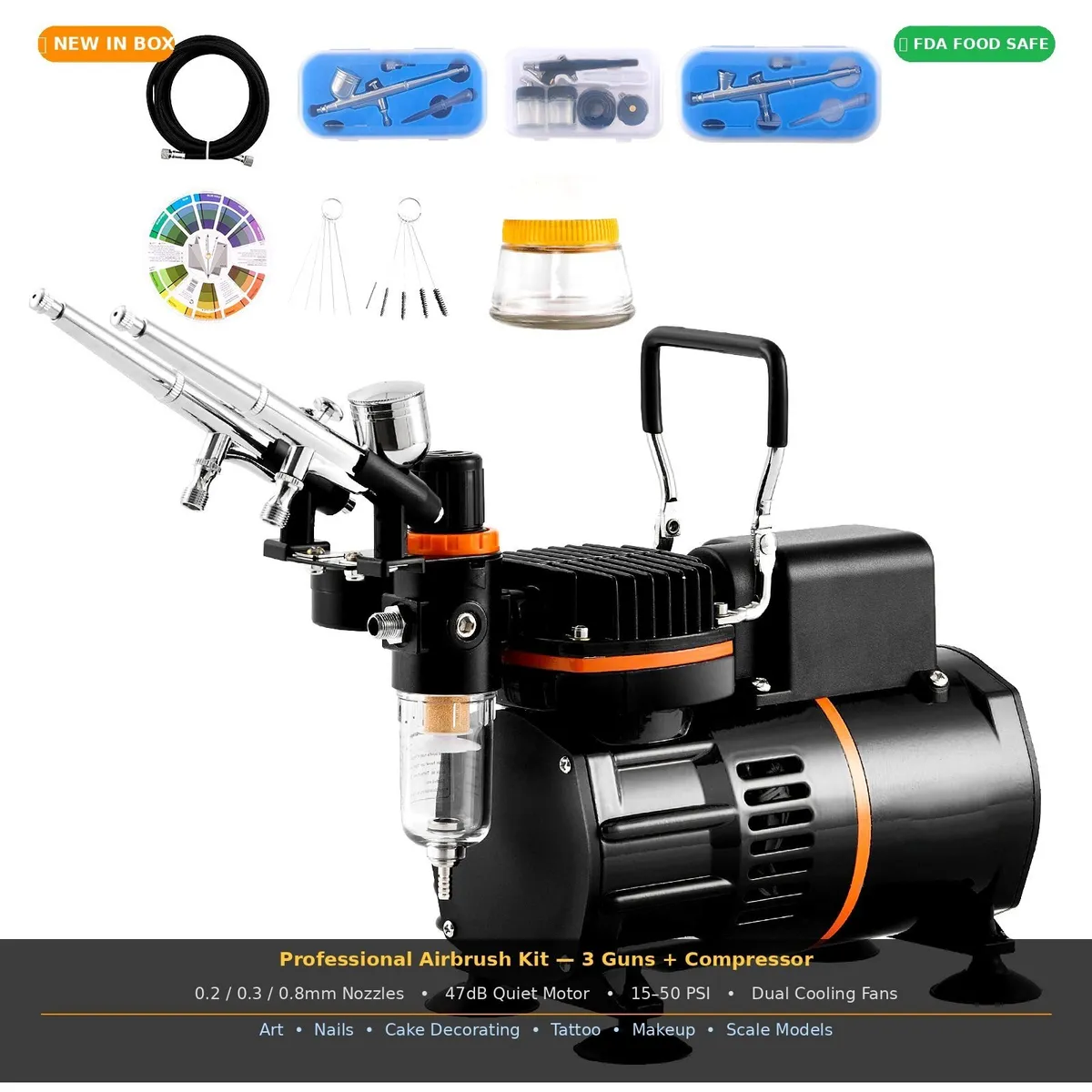 Airbrush Kit 3 Guns Dual Fan Compressor Art Nails - Image 1