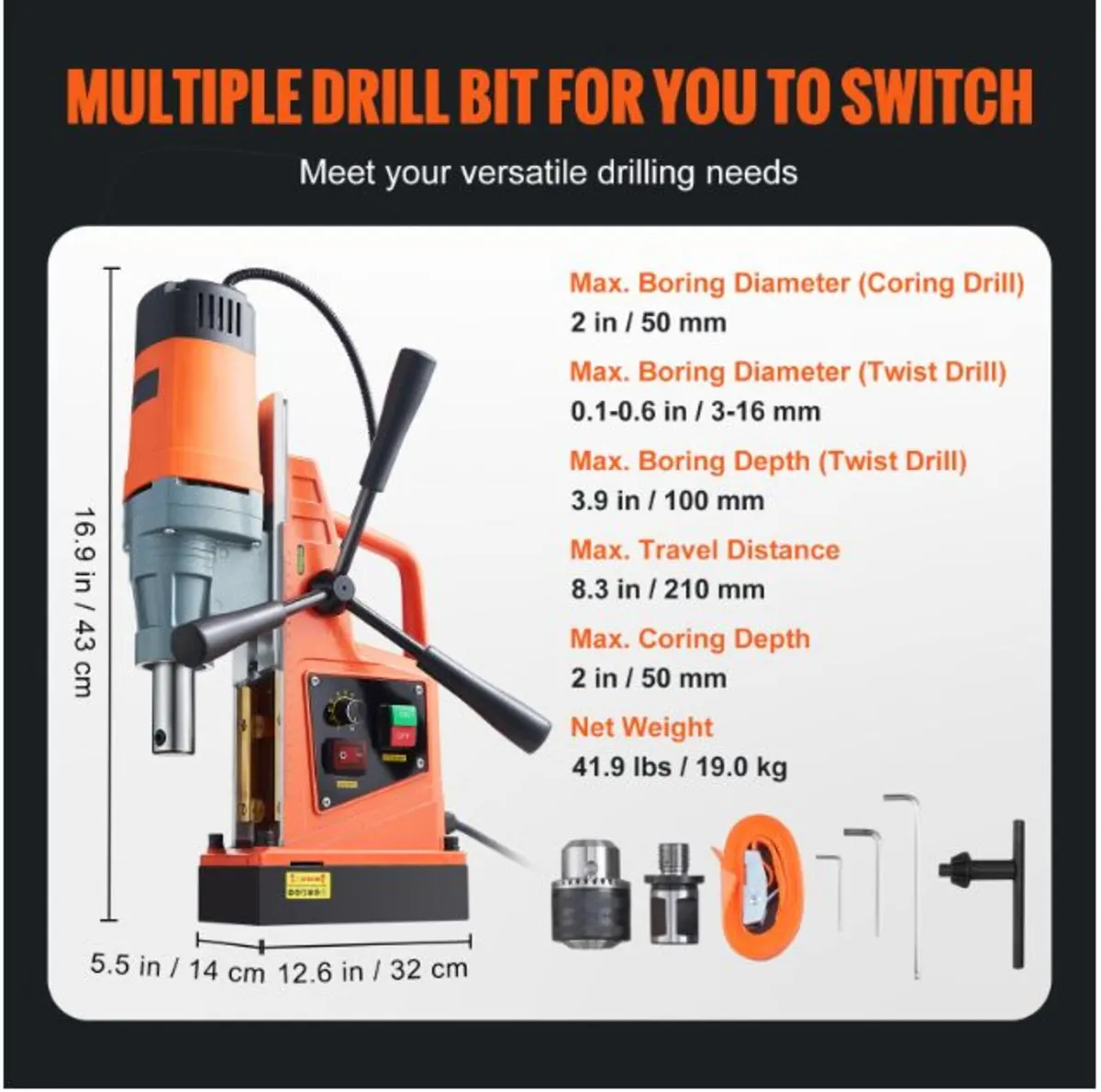 1550W Mag Drill 50mm 13000N Portable Press 500RPM - Image 4