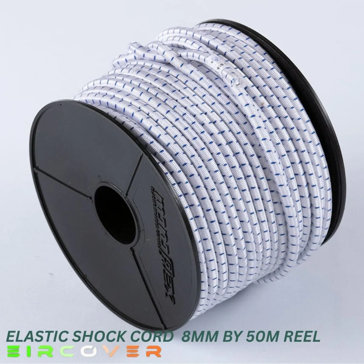 Elastic bungee rope 8mm / 50m - Reel  White Blue - Image 1