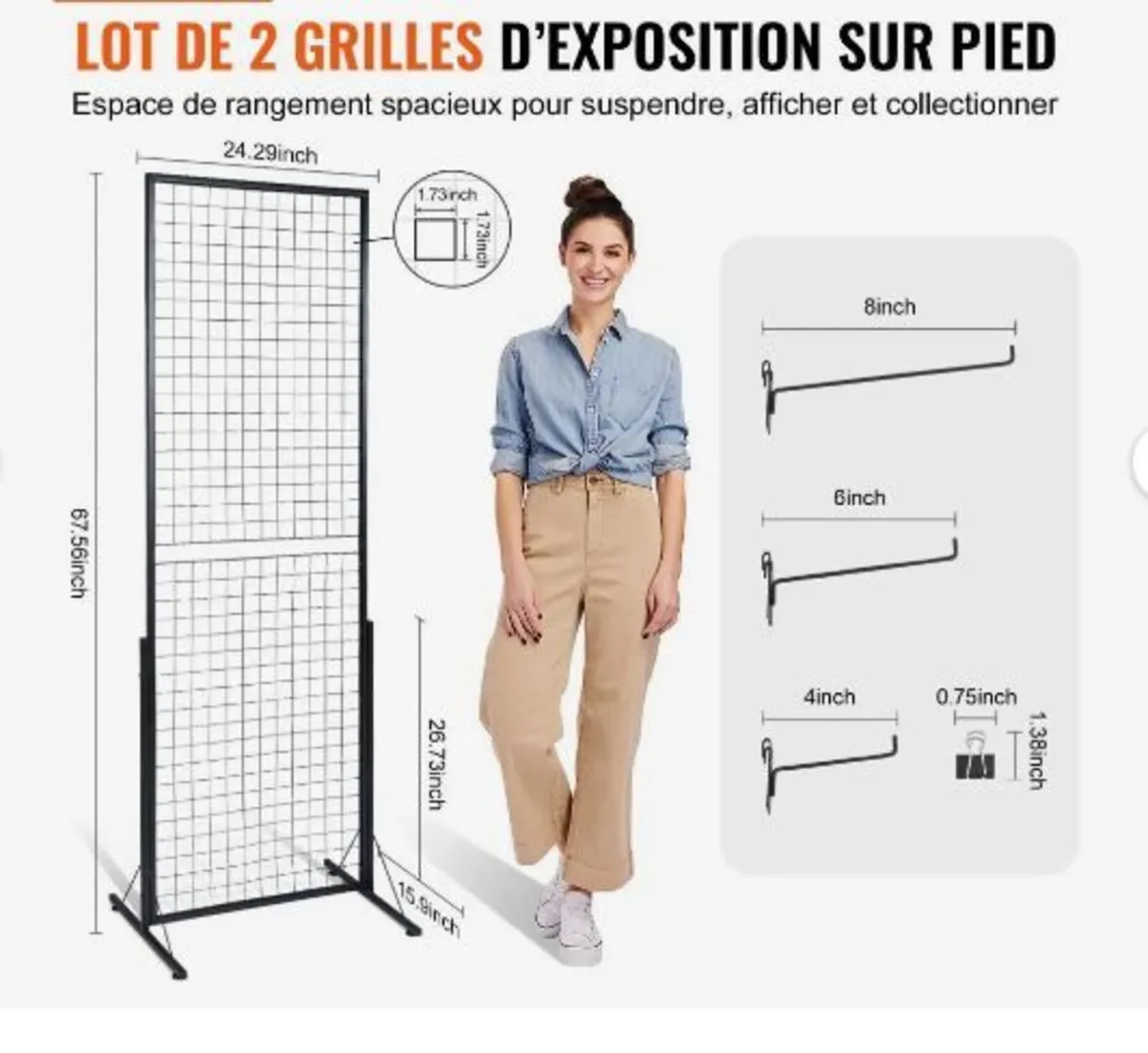 61 x170.7 cm Grid Wall Panels Tower, 2 Packs - Image 3