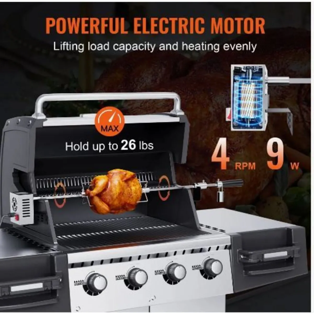 Universal Grill Rotisserie Kit BBQ Roaster - Image 3