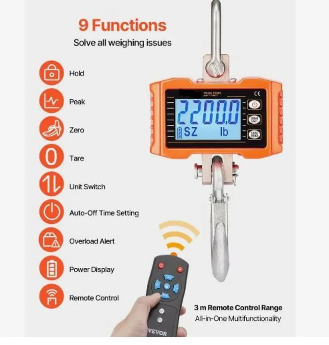 Digital Crane Scale, 2200 lbs/1000 kg - Image 3