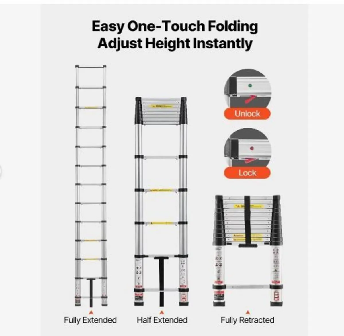 3.8m Telescoping Ladder, Aluminum Lightweight - Image 2