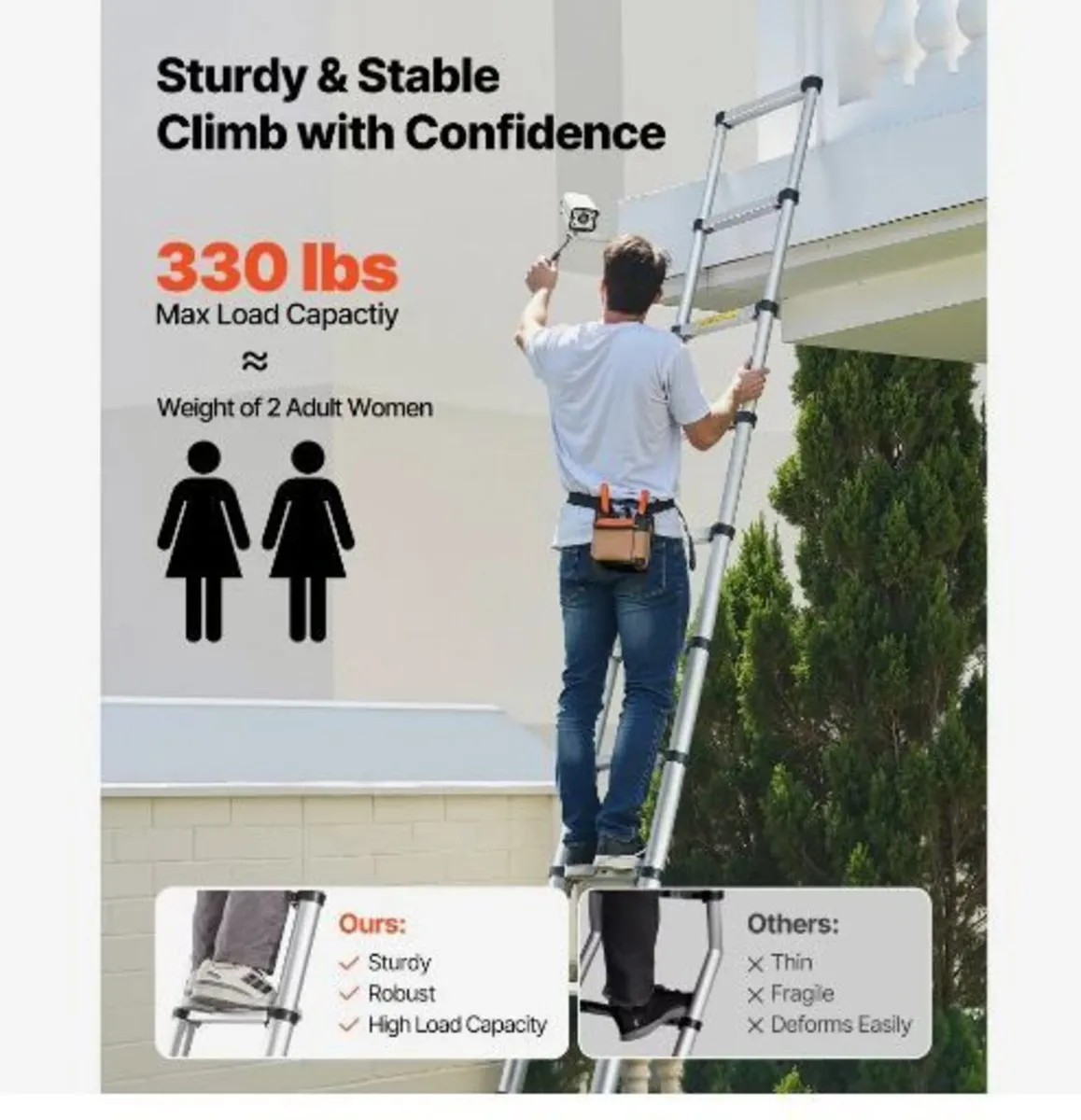 3.8m Telescoping Ladder, Aluminum Lightweight - Image 3