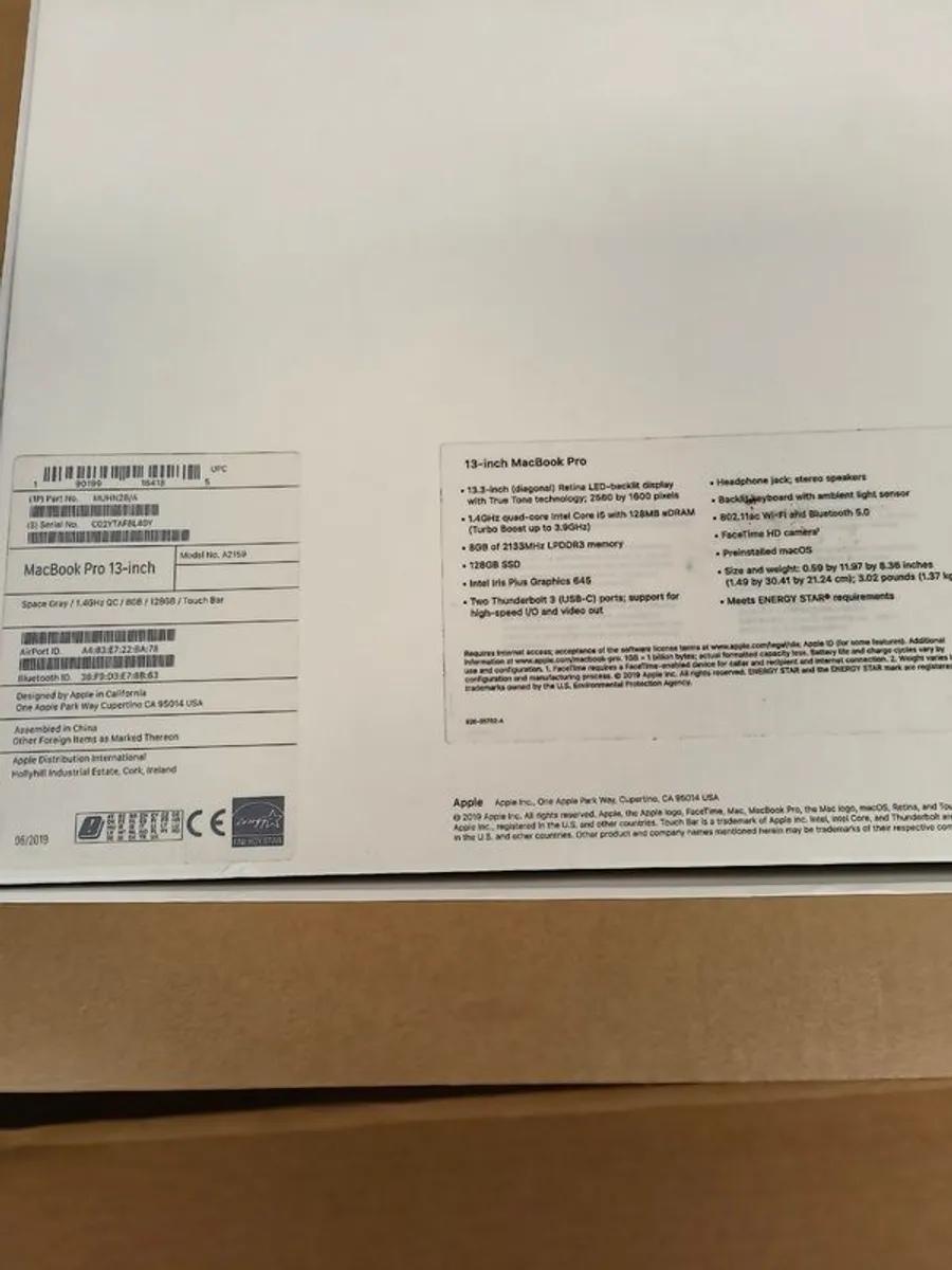 Touch Bar Apple MacBook Pro 13" (2019) 128GB SSD 8GB RAM Core i5 1.4GHz (A2159) Battery Cycle: 76 - Image 4