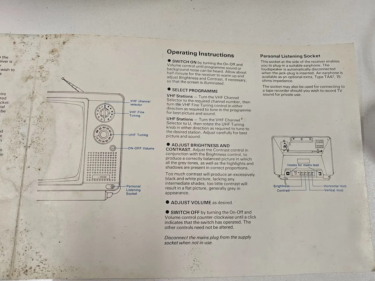 Vintage Black & White Television Ferguson CRT TV - Image 2