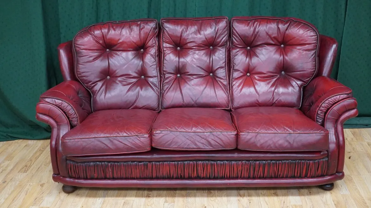 Deep-Red Leather Three Seater - Image 2