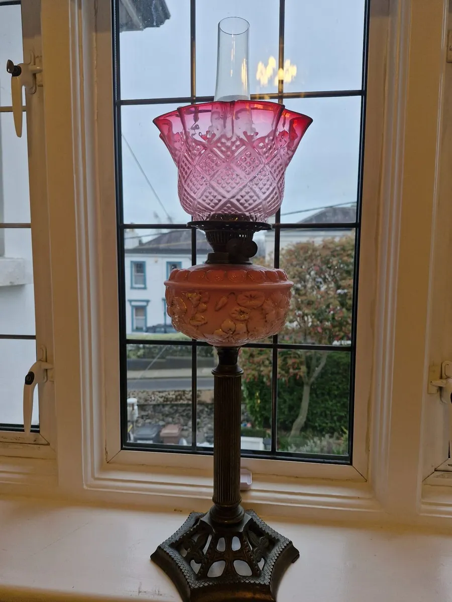 Antique Ruby Oil Lamp - Image 3
