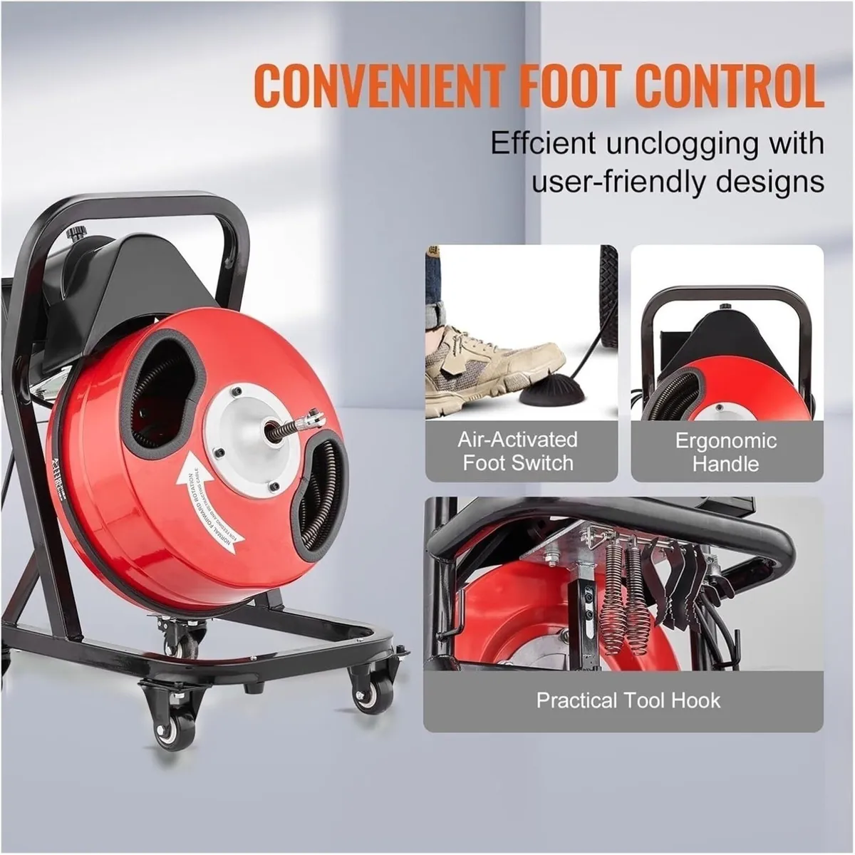 50FT 1/2 Inch 250W Drain Pipe Cleaning Machine - Image 2